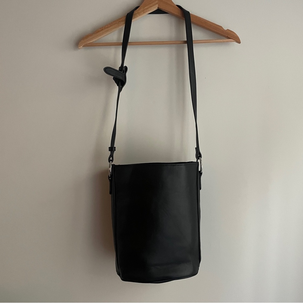 Urban Outfitters Black Vegan Leather Crossbody Bucket Bag
